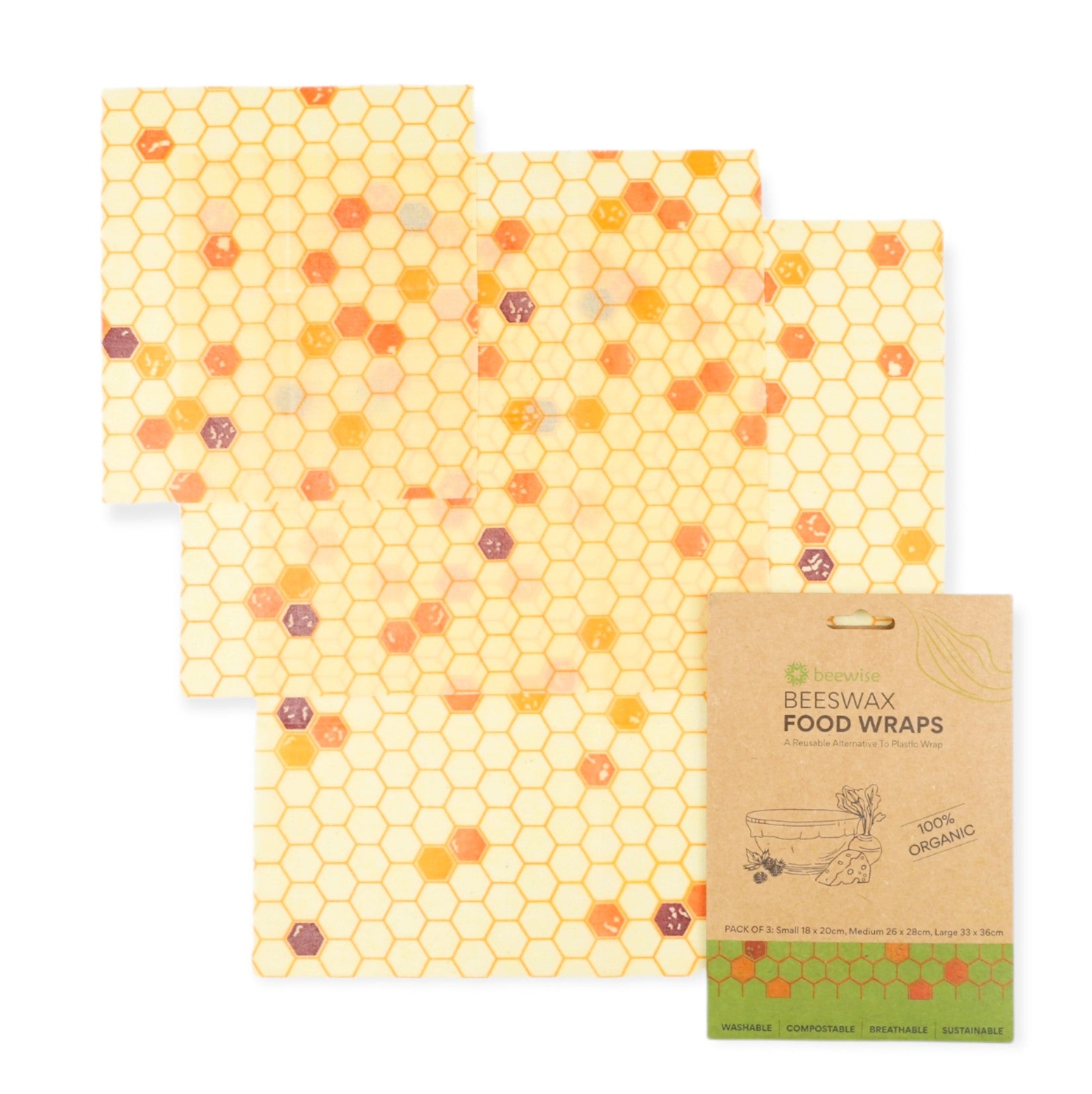 HoneyBella's Organic Beeswax Food Wraps, Plastic-Free