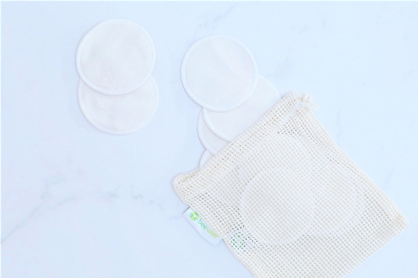 Reusable Makeup Remover Pads inside the mesh bag in the bathroom
