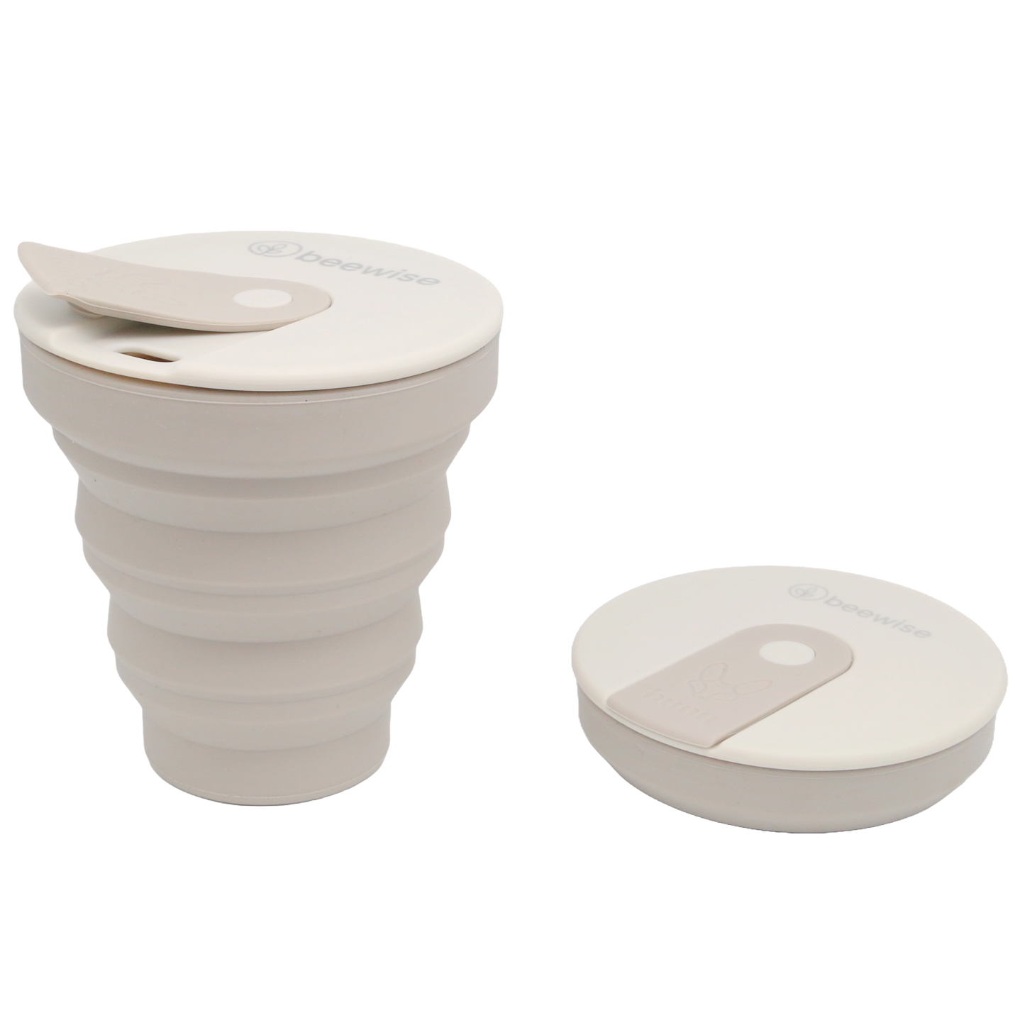 collapsible travel coffee silicone cup hunu with beewise grey warm colour