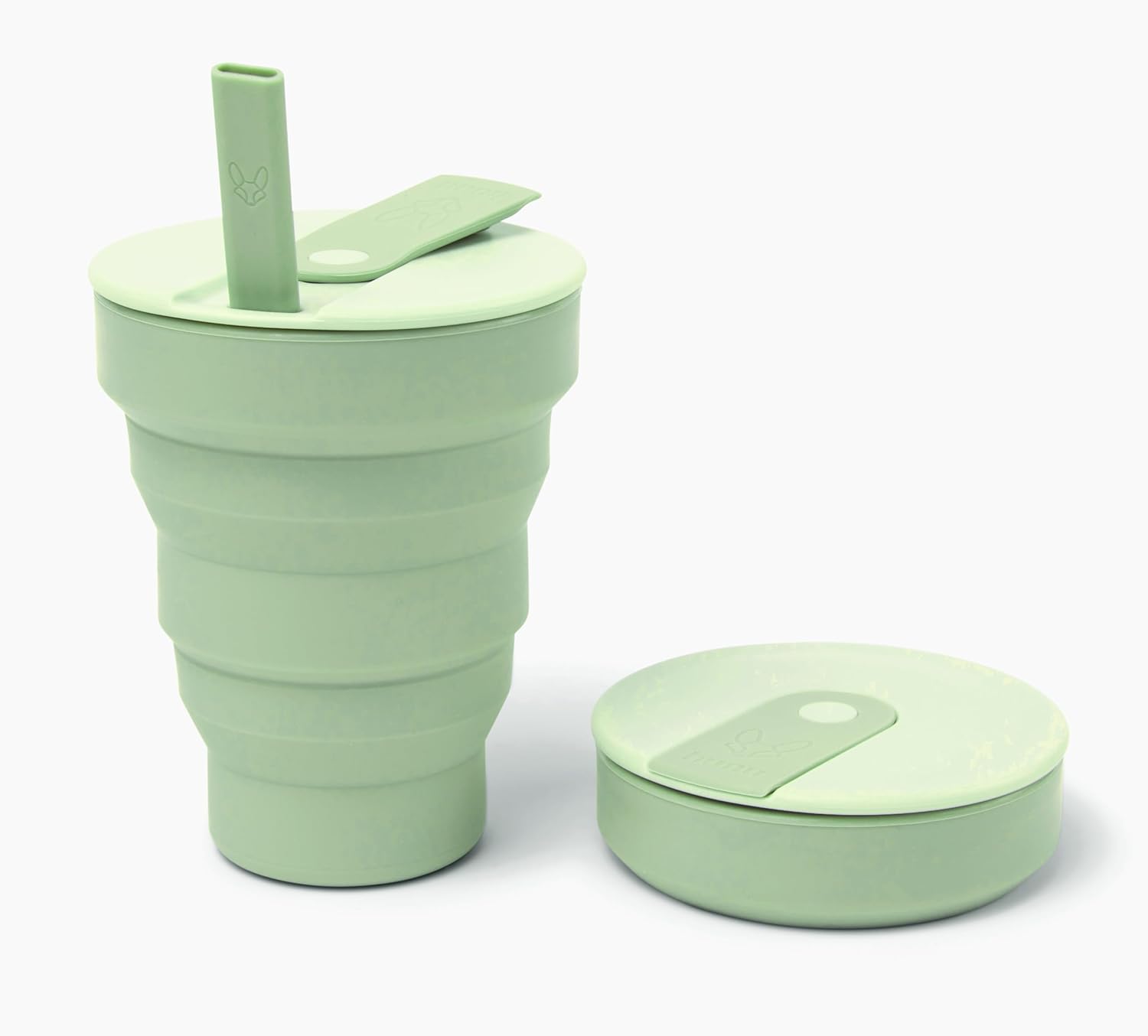 collapsible travel coffee silicone cup hunu with beewise green colour with straw