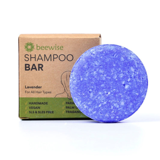 natural vegan shampoo bar lavender solid bar lavender handmade in the Netherlands showing with the paper packaging