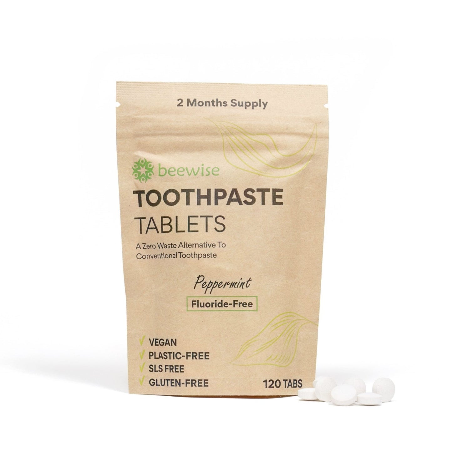 toothpaste tablets beewise in a kraft paper packaging plastic-free made in amsterdam uk