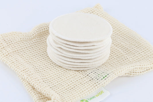 Reusable Makeup Remover Pads showing on top of the mesh bag