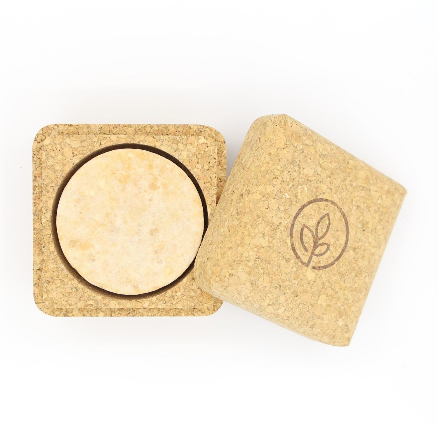 solid shampoo travel case made of cork from the top