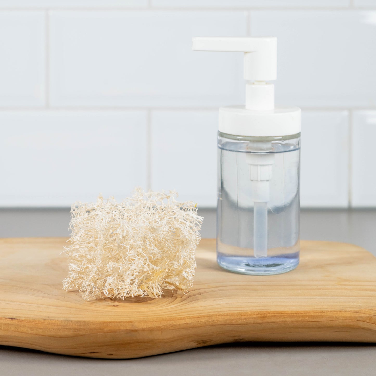 zero waste loofah sponge with liquid detergent